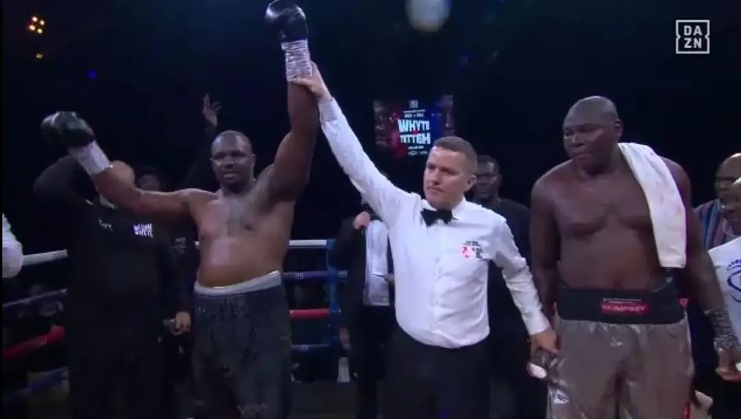 Eben Tetteh of Ghana defeated by Dillian Whyte of United Kingdom in a hot battle